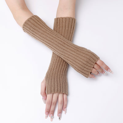 Guantes Largos Rayados de Lana para Otoño e Invierno - Mangas Calentadoras sin Dedos - Image 42