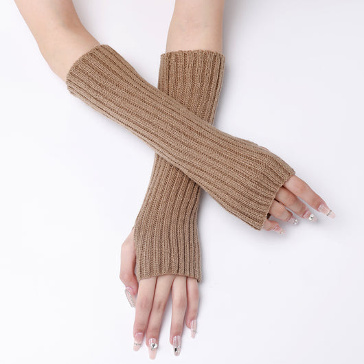 Guantes Largos Rayados de Lana para Otoño e Invierno - Mangas Calentadoras sin Dedos - Image 42