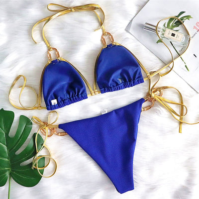 Bikini Strapless con Detalles Dorados - Image 14