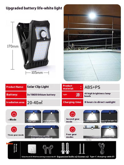 Lámpara Clip Solar con Sensor de Movimiento Corporal Impermeable - Image 5
