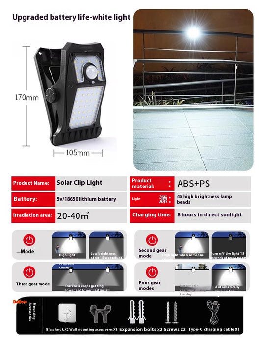 Lámpara Clip Solar con Sensor de Movimiento Corporal Impermeable - Image 5