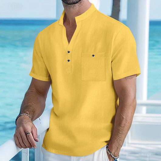 Camisa de Lino con Cuello Mao Manga Corta para Hombre - Image 4