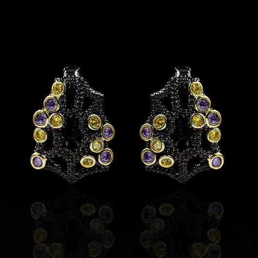Aretes Flor de Diamante Hueco con Cristales Brillantes - Image 12