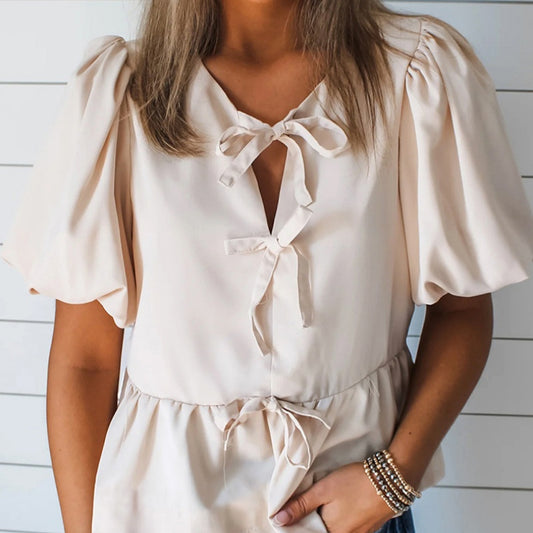 Blusa de Algodón Básica de Manga Corta para Mujer - Colores Sólidos