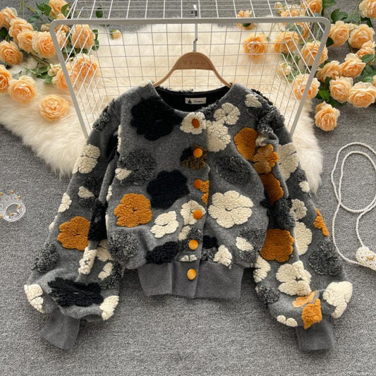 Cardigan Floral Tridimensional Elegante Entallado para Mujer