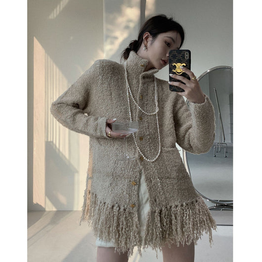 Cardigan de Lana con Borlas - Suéter Abrigo para Mujer Otoño Invierno