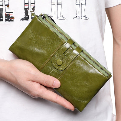 Cartera Larga de Cuero para Mujer Estilo Retro con Protección RFID
