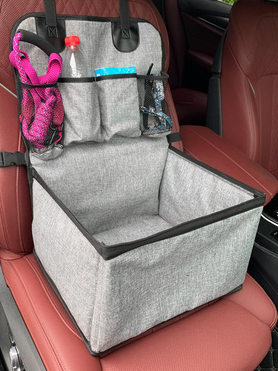 Gray portable car pet mat with multiple pockets, designed for household use and dirt resistance. - Image 12