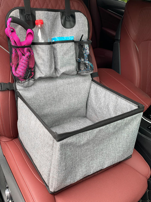 Gray portable car pet mat with multiple pockets, designed for household use and dirt resistance. - Image 12