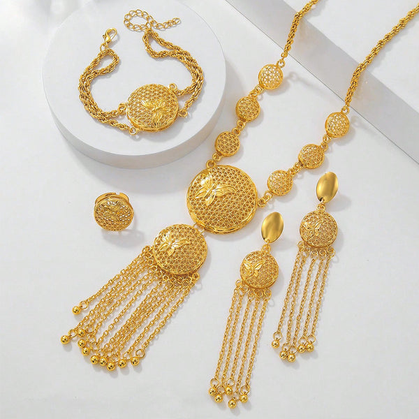 Conjunto de Joyería Mariposa Elegante para Novia - Collar, Aretes, Pulsera y Anillo