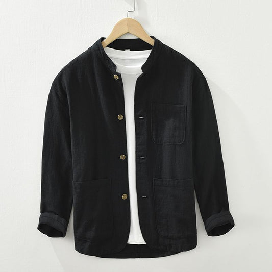 Camisa Retro de Lino Manga Larga para Hombre