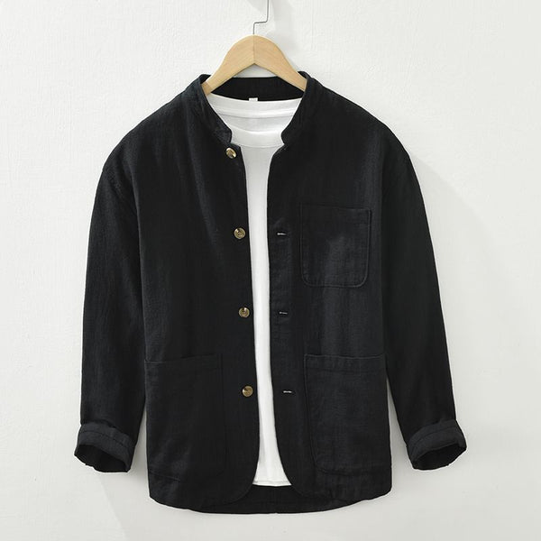 Camisa Retro de Lino Manga Larga para Hombre