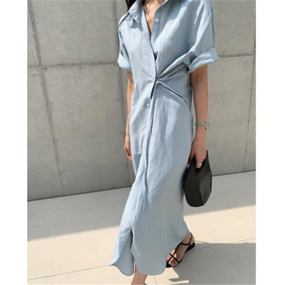 Vestido Camisero Minimalista Largo Bajo la Rodilla - Image 6
