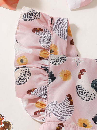 Vestido Infantil Pollo Cartoon con Mangas Volantes - Image 32