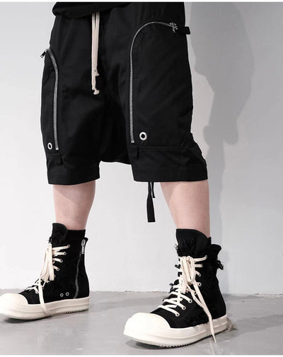 Shorts Harem Motociclista Negro con Bolsillos de Cierre para Hombre - Image 11