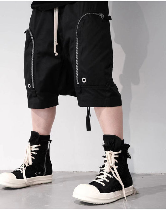 Shorts Harem Motociclista Negro con Bolsillos de Cierre para Hombre - Image 11