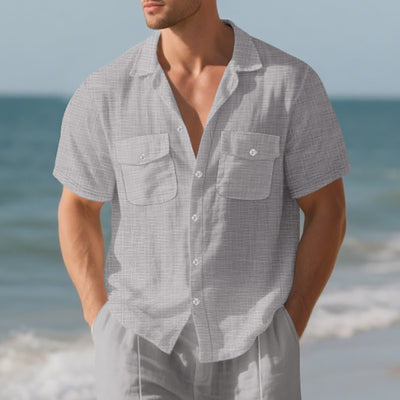 Camisa Suelta de Solapa Lisa para Hombre - Estilo Casual Festivo - Image 3