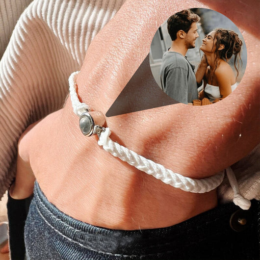 Pulsera de Proyección de Foto Personalizada Tejida a Mano - Joya Romántica para Parejas