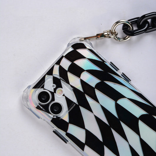 Funda iPhone12 con Cadena Portátil Diseño Grid Negro - Image 5