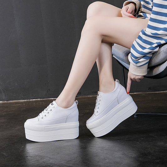 Zapatos de Mujer con Suela Gruesa Elevada y Cordones - Cuero Premium