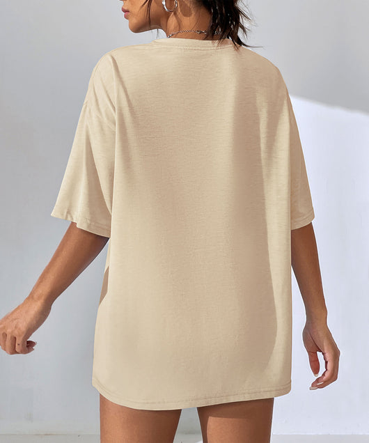 Camiseta Suelta de Largo Medio en Color Liso para Mujer - Image 9