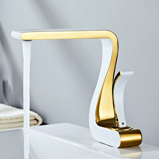 Grifo de Lavamanos Lujo Blanco Oro Cobre Agua Fría y Caliente