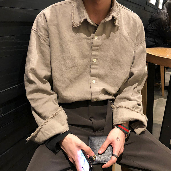 Camisa Jacket Vintage de Manga Larga para Hombre - Estilo Coreano Moderno