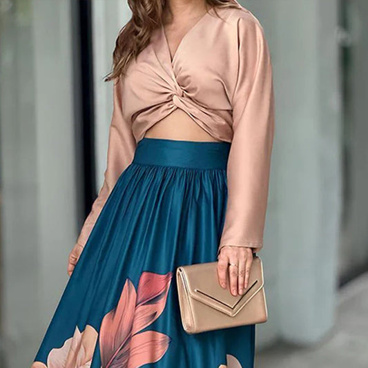Conjunto Estampado de Blusa Manga Larga y Falda Maxi - Image 2