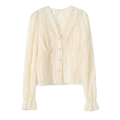 Blusa de Encaje Estilo Real Francés con Mangas Acampanadas - Image 4