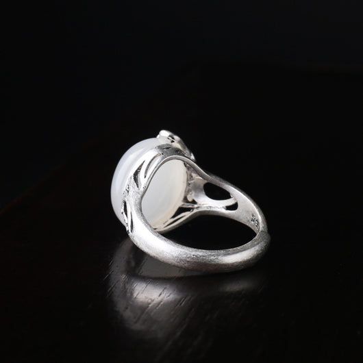 Anillo de Plata S990 con Jade Blanco Hetian Natural, Diseño Étnico Retro de Flor de Loto - Image 8