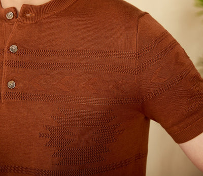 Camisa Henley Tejida Retro Americana Slim Fit Manga Corta - Image 9