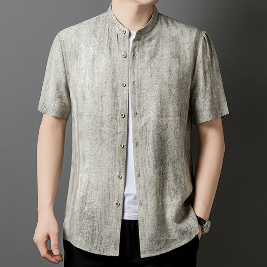 Camisa de Lino Elegante para Hombre Maduro - Cuello Mao Liso - Image 13