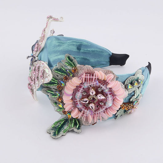 Diadema de Flanela con Lentejuelas, Mariposa, Diamantes y Flores - Image 4