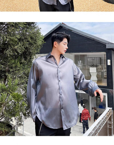 Camisa Suelta Elegante para Hombre - Tela Sedosa y Semitransparente - Image 13