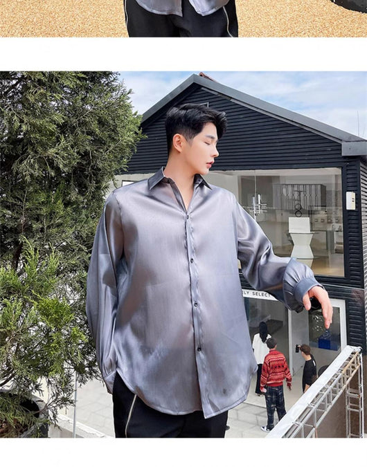 Camisa Suelta Elegante para Hombre - Tela Sedosa y Semitransparente - Image 13