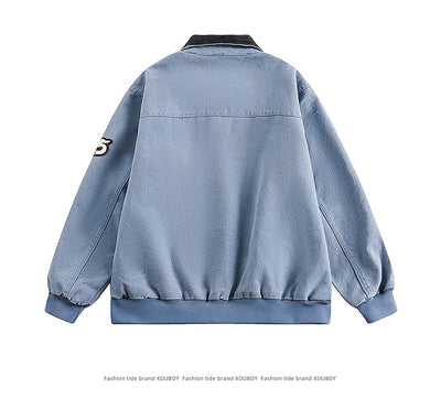 Chaqueta de Mezclilla Universitaria con Bordado en Solapa para Parejas - Image 12