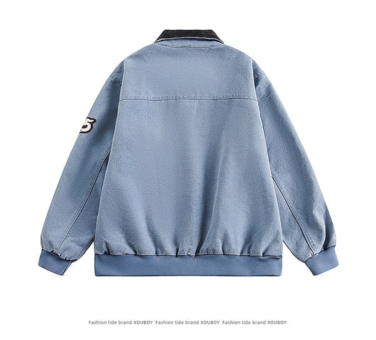 Chaqueta de Mezclilla Universitaria con Bordado en Solapa para Parejas - Image 12