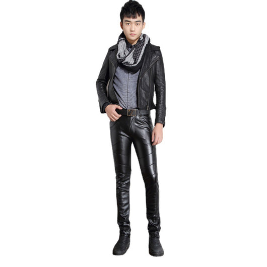 Pantalones de Cuero para Hombre Estilo Coreano Slim Fit Apilados Otoño-Invierno - Image 5