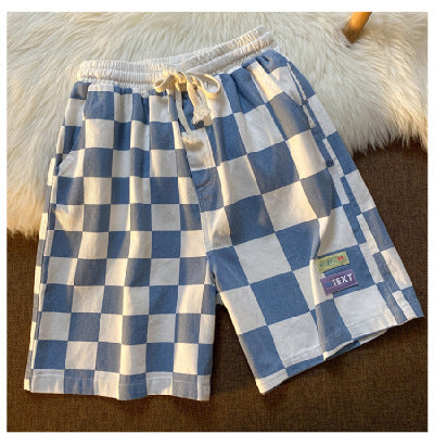 Pantalones Cortos Cuadros Contrastantes Estilo Deportivo Ancho Recto - Image 4