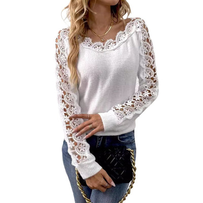 Suéter Elegante para Mujer con Paneles de Encaje y Hombros Descubiertos - Image 5
