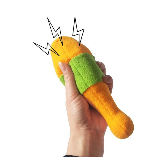 Colorful plush bowling set for pets with six pins and one ball on an orange mat, designed as an olfactory puzzle toy. - Image 8