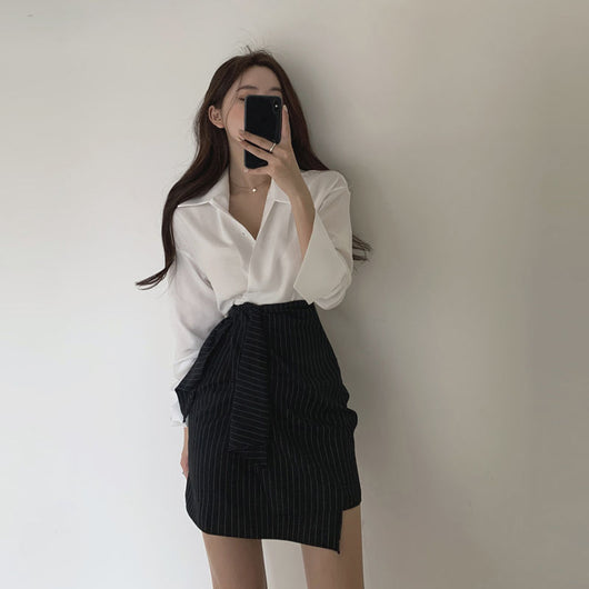 Conjunto de Dos Piezas: Blusa y Falda Talle Alto Evasé Reductora - Image 6
