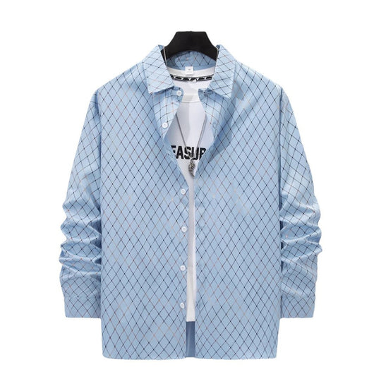 Camisa Casual de Manga Larga para Hombre con Estampado Geométrico en Dorado - Image 6