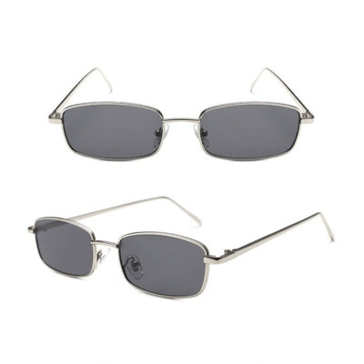 Retro gold metal frame sunglasses with light brown rectangular lenses, displayed on a white surface. - Image 6