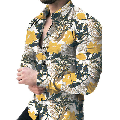 Camisa Casual de Manga Larga con Estampado Floral Grande para Hombre - Image 19