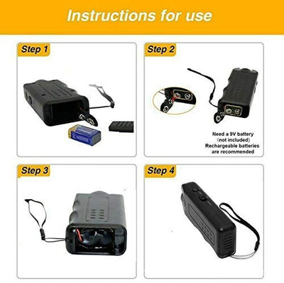 Black handheld ultrasonic dog repeller and trainer with a flashlight, featuring a slider switch and activation button. - Image 7