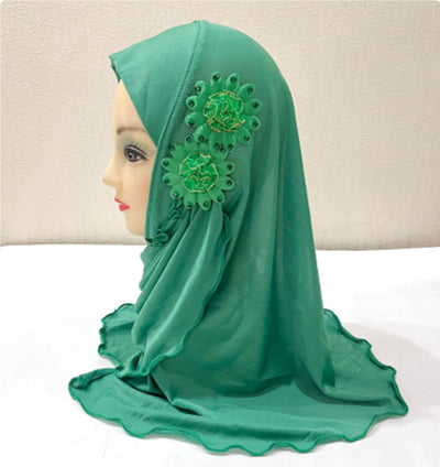 Turbante Infantil con Dos Flores y Velo Delicado - Image 29