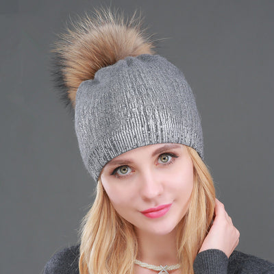 Gorro Tejido de Lana Cálido para Mujer - Dorado y Plateado - Image 11