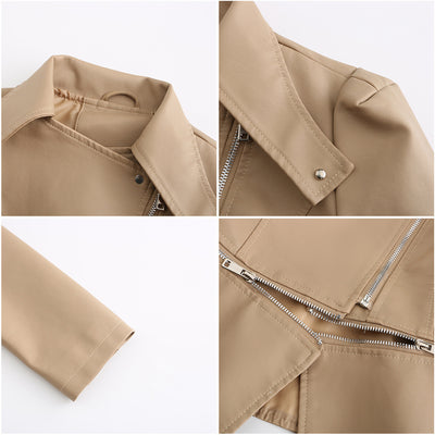 Chaqueta de Cuero para Mujer Desmontable Primavera Otoño - Image 6
