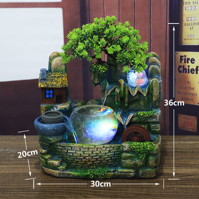 Desktop waterscape fish tank and creative humidifier with LED lights, miniature house, and artificial tree. - Image 10